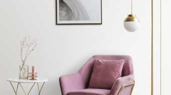 picture-frame-with-abstract-art-by-pink-velvet-armchair-min